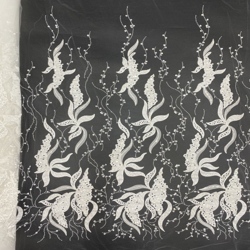 Sequin & Bugle-Bead Embroidered Bridal Fabric – Design 65119 — fabric photo 2