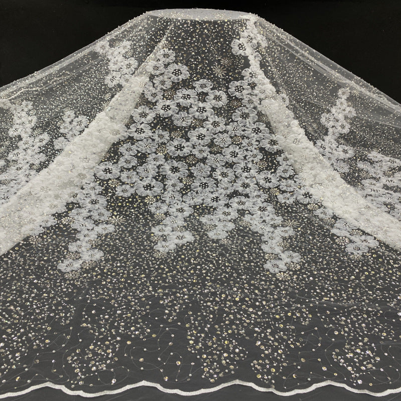 Ribbon Foam Bead Silver Sequin Bridal Fabric