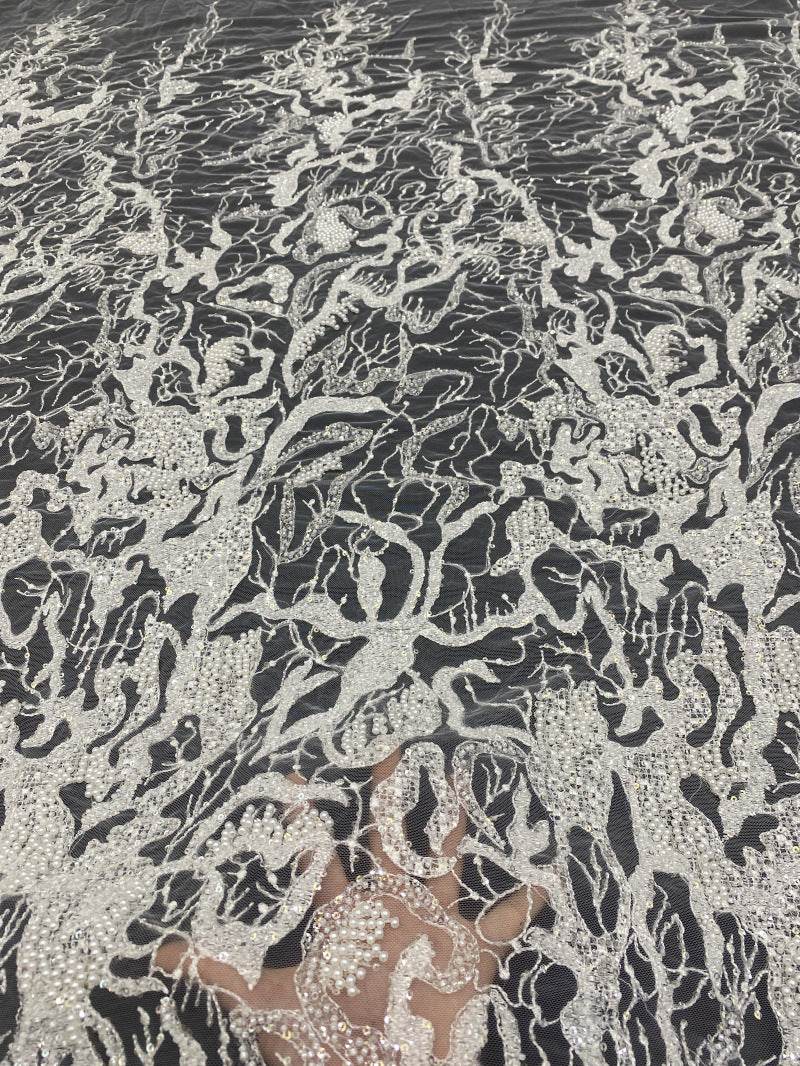 White-Core & Foam Bead Sequin Bridal Fabric — fabric photo 2