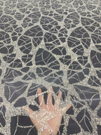 3/4 mm Crystal-Look Sequin & Silver-Bead Embroidered Bridal Fabric – Design 64831 — fabric photo 4