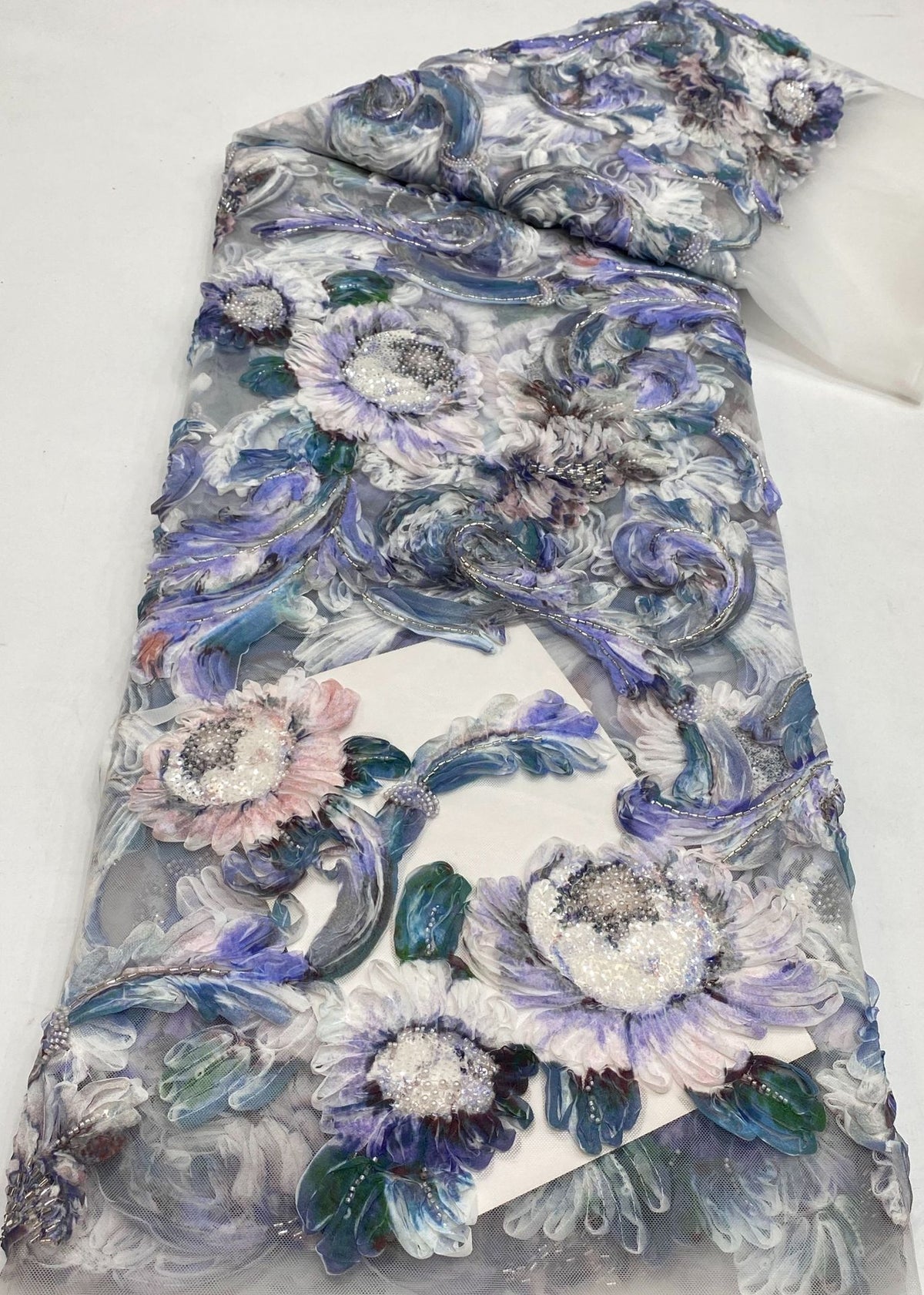 Botanical Print Bugle Bead Rolled Sequin Fabric — fabric photo 6