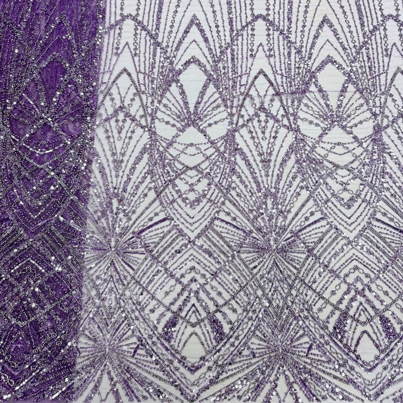 Sequin & Bugle-Bead Embroidered Tulle Mesh Fabric – Design 97663
