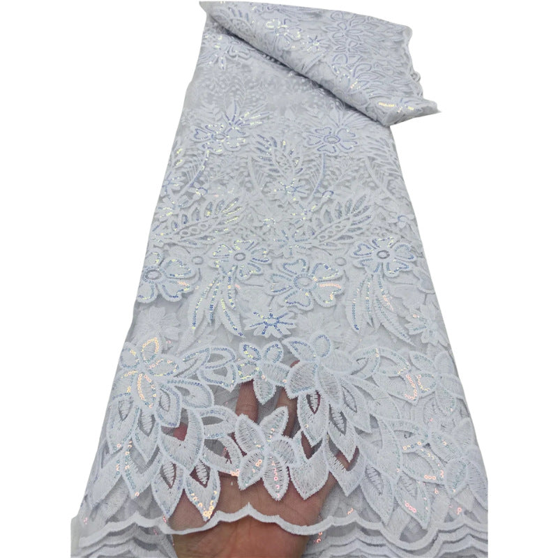 White Water-Soluble Sequin Cutwork Lace Fabric – Per Yard — fabric photo 4