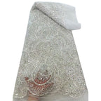 Large Floral Bugle Bead & Sequin Embroidered Mesh Lace – Per Yard — fabric photo 4