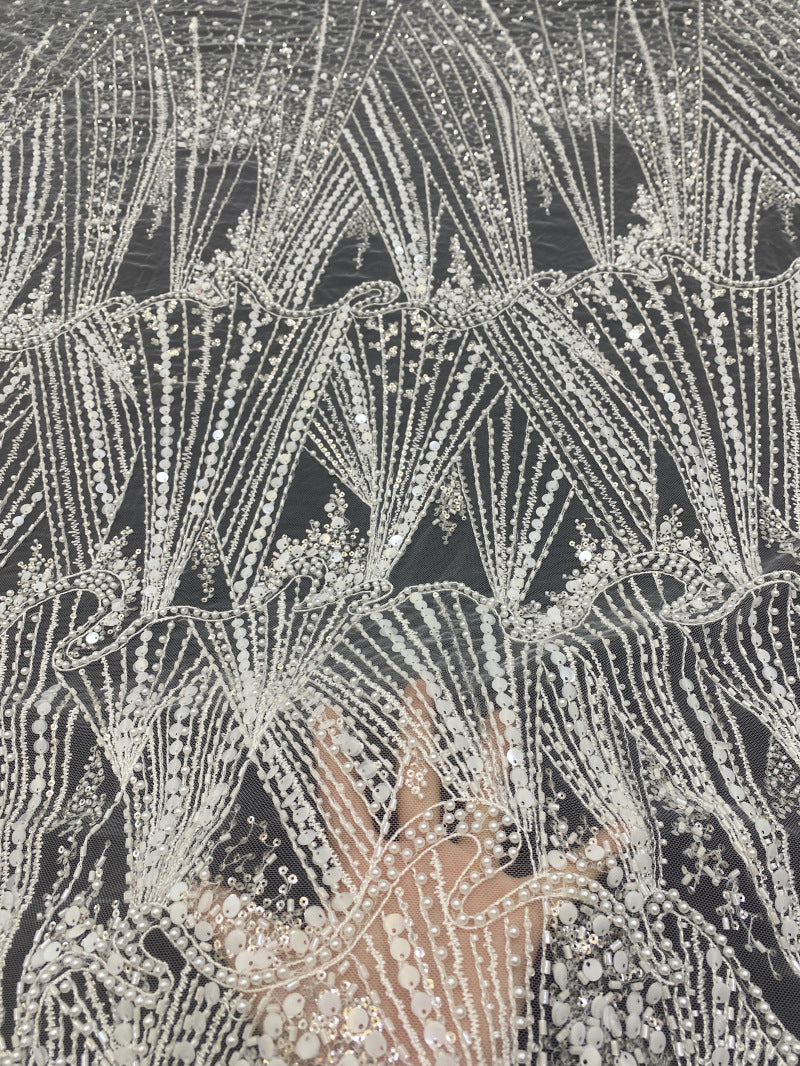 Starry Bugle Foam Bead Sequin Bridal Fabric — fabric photo 2
