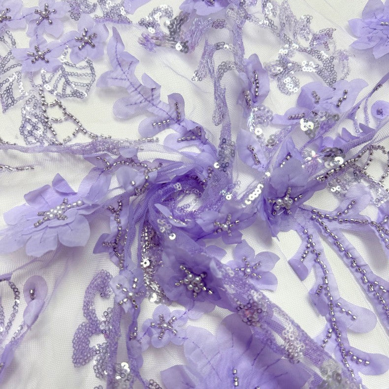 3D Floral Laser Appliqué Mesh Lace — fabric photo 2