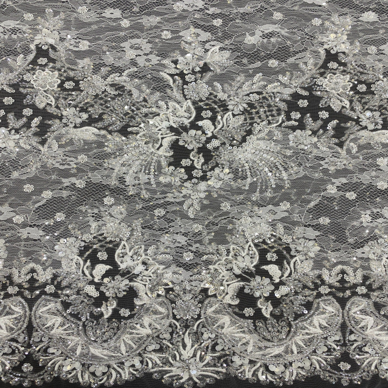 Heavy Sequin & Bugle-Bead Embroidered Lace Fabric — fabric photo 4