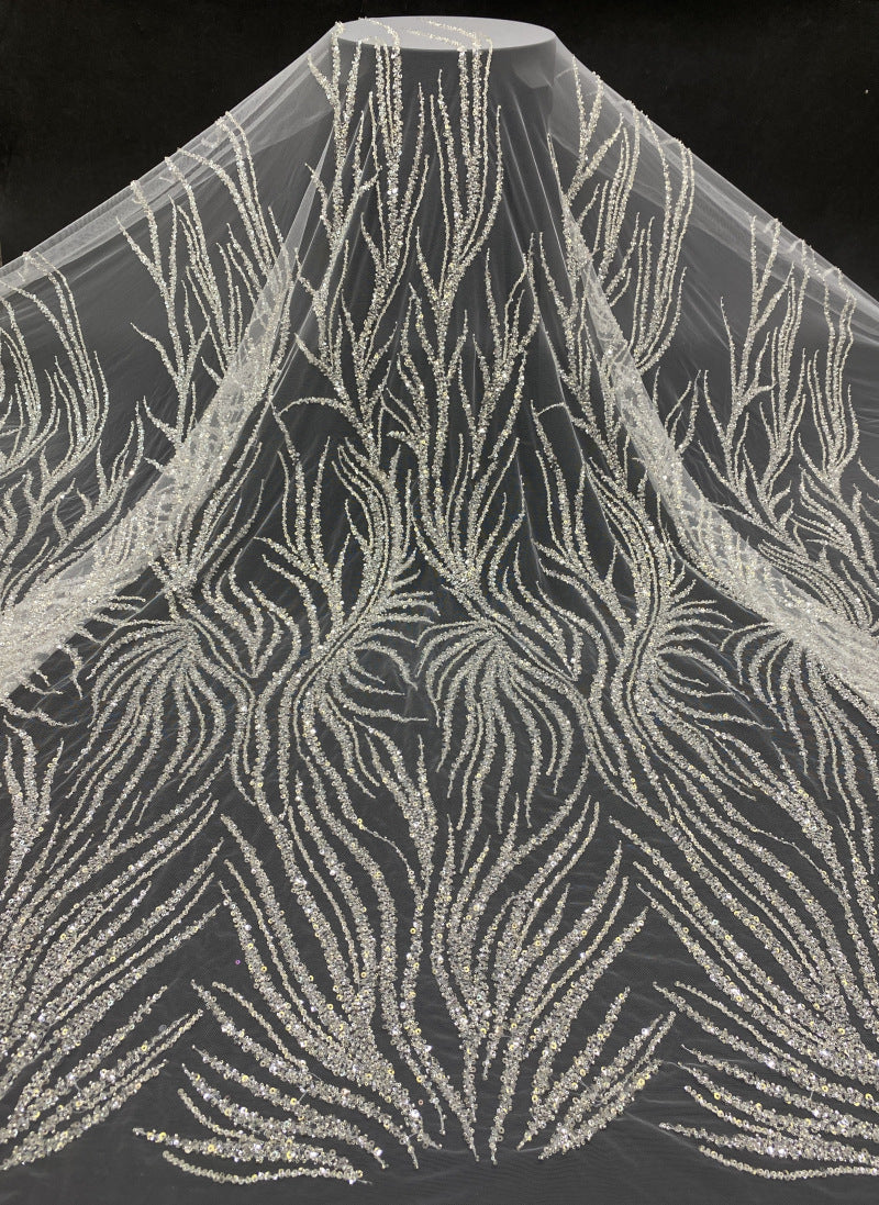 Botanical Crystal-Look Sequin Embroidered Bridal Fabric — fabric photo 6