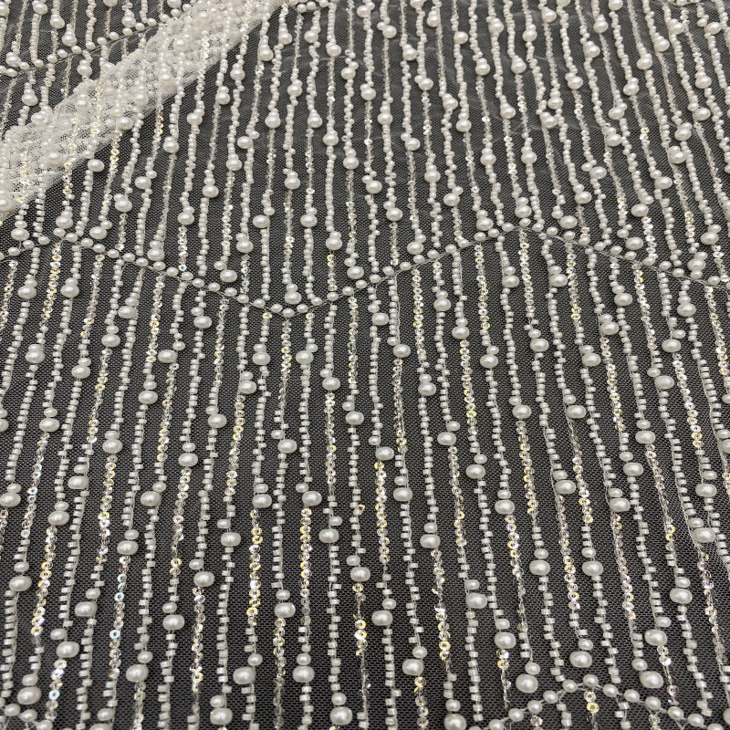 3 mm Sequin & Bubble-Bead Embroidered Bridal Fabric – Design 84447 — fabric photo 2