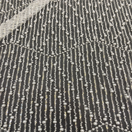 3 mm Sequin & Bubble-Bead Embroidered Bridal Fabric – Design 84447 — fabric photo 2
