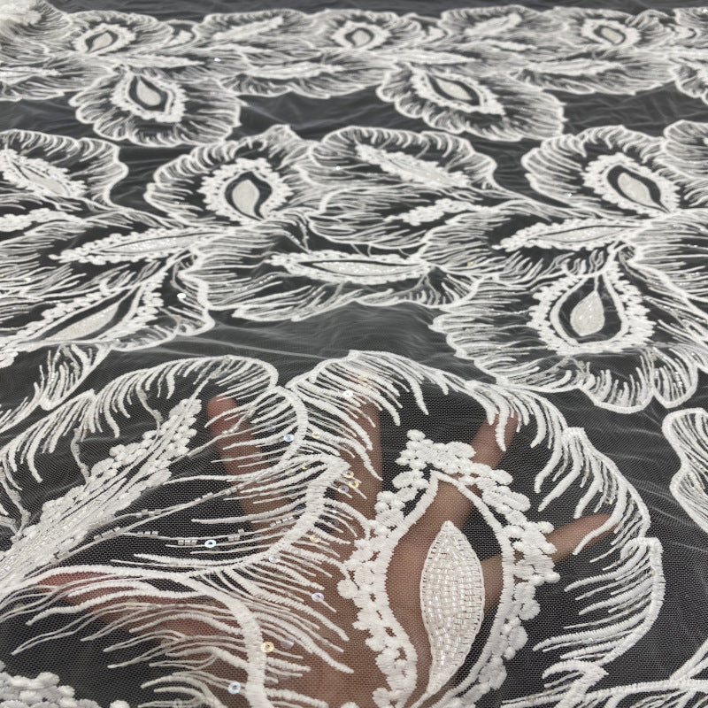 Milk-Silk Bead and Sequin Embroidered Bridal Fabric — fabric photo 2