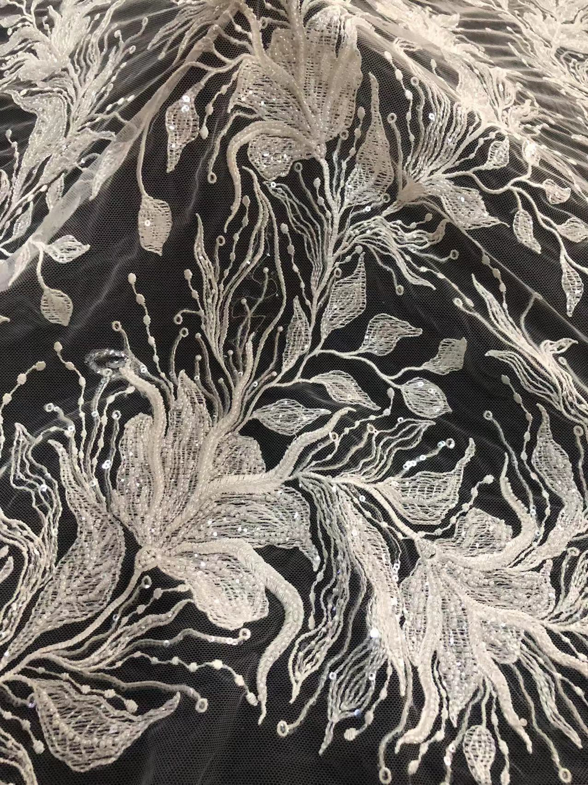 White-Core Beaded Bridal Fabric with 3/4 mm Sequins — fabric photo 3