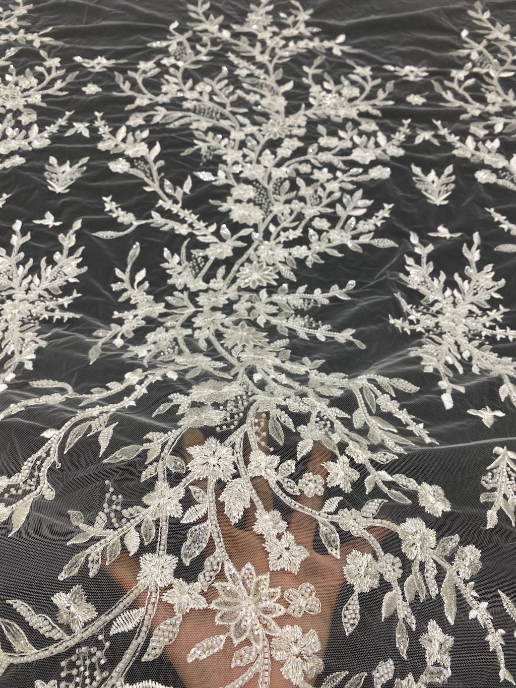 Botanical Sequin Embroidered Bridal Fabric – Design 52351 — fabric photo 2