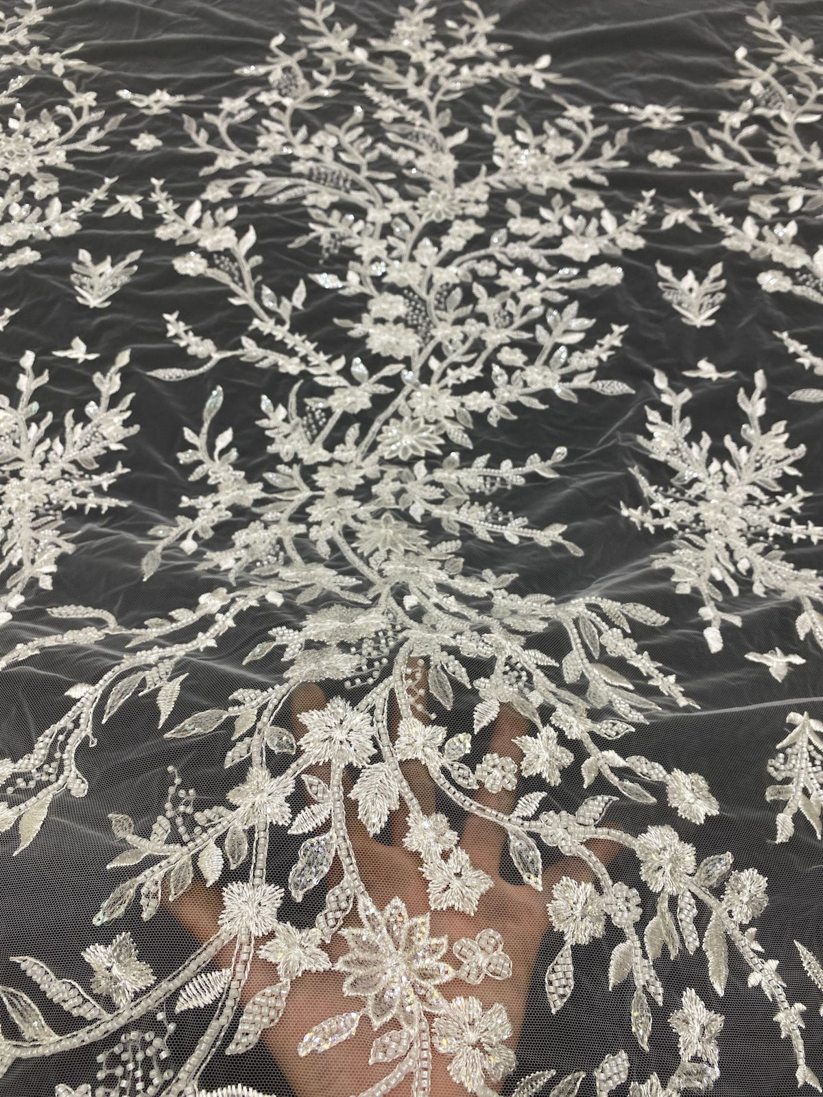 Botanical Sequin Embroidered Bridal Fabric – Design 52351 — fabric photo 2