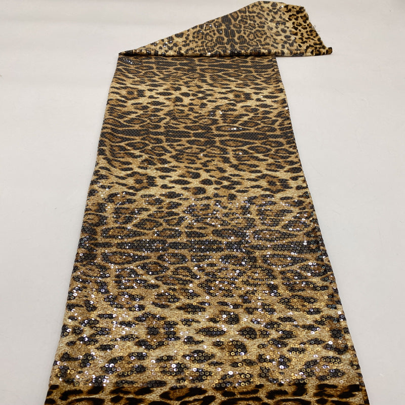 Leopard Print Fabric with 5mm Sequin Embroidery