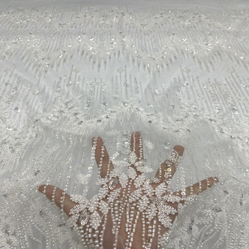 Sequin & Bugle-Bead Embroidered Bridal Fabric – Design 16063 — fabric photo 5