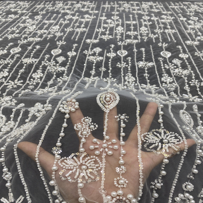 3D Bugle Bead Large Foam Bead Sequin Fabric — fabric photo 2