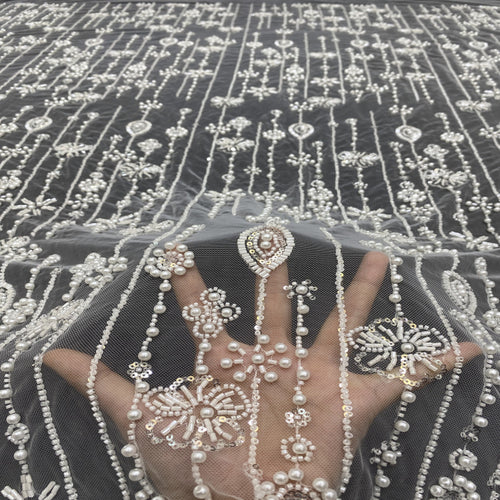 3D Bugle Bead Large Foam Bead Sequin Fabric — fabric photo 2