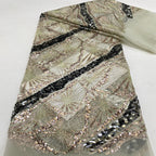 Heavy 3/7 mm Sequin & Bugle-Bead Embroidered Bridal Fabric — fabric photo 4