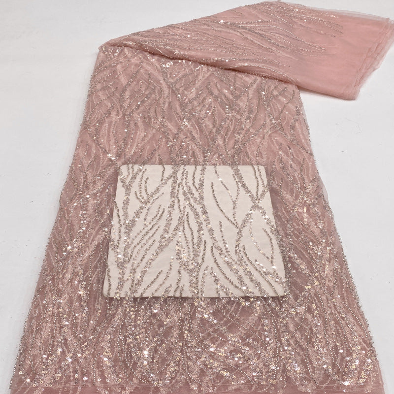Multicolor Willow Leaf Bead & Crystal Sequin Fabric — fabric photo 3