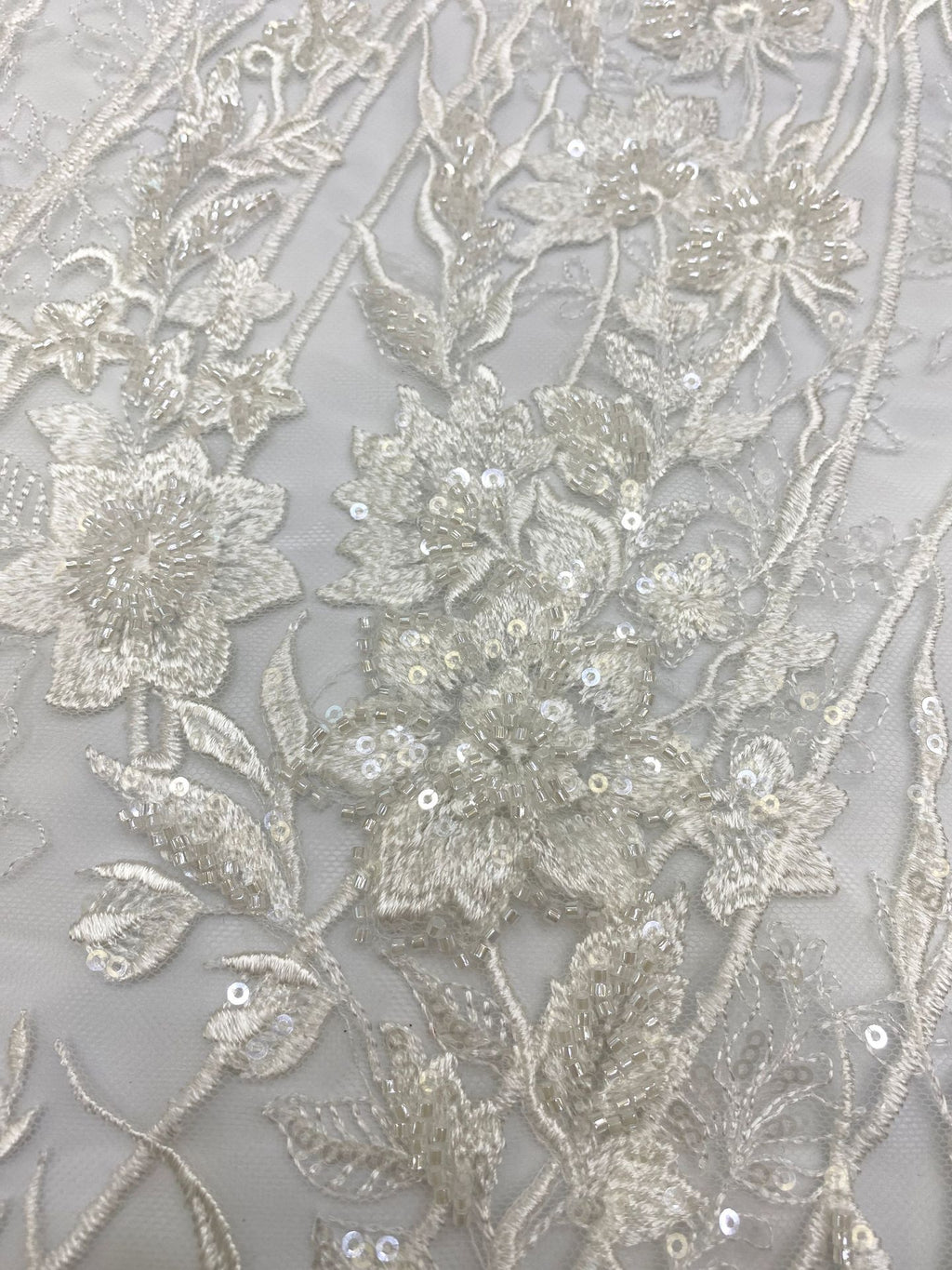 Floral Bead & Sequin Embroidered Bridal Fabric — fabric photo 5