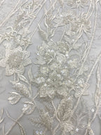Floral Bead & Sequin Embroidered Bridal Fabric — fabric photo 5