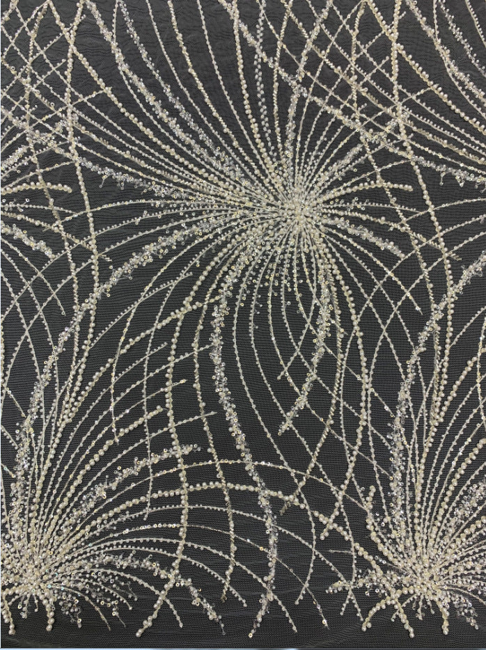 Heavy 3 mm Sequin & Bugle-Bead Embroidered Bridal Fabric — fabric photo 4