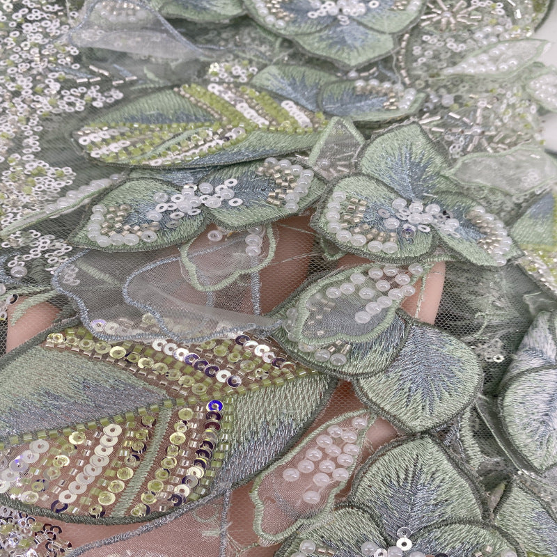 Heavy Laser Floral Bead Sequin Embroidery Fabric — fabric photo 3