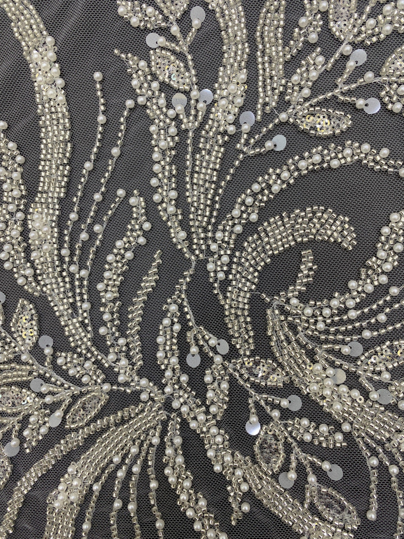 3D Floral Foam Bead & 3/7mm Sequin Bridal Fabric — fabric photo 3