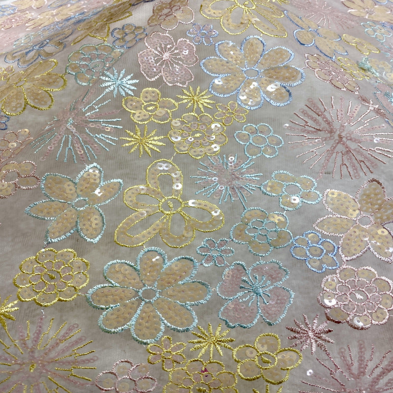Warm-Tone Embroidery with Colorful Sequins — fabric photo 3