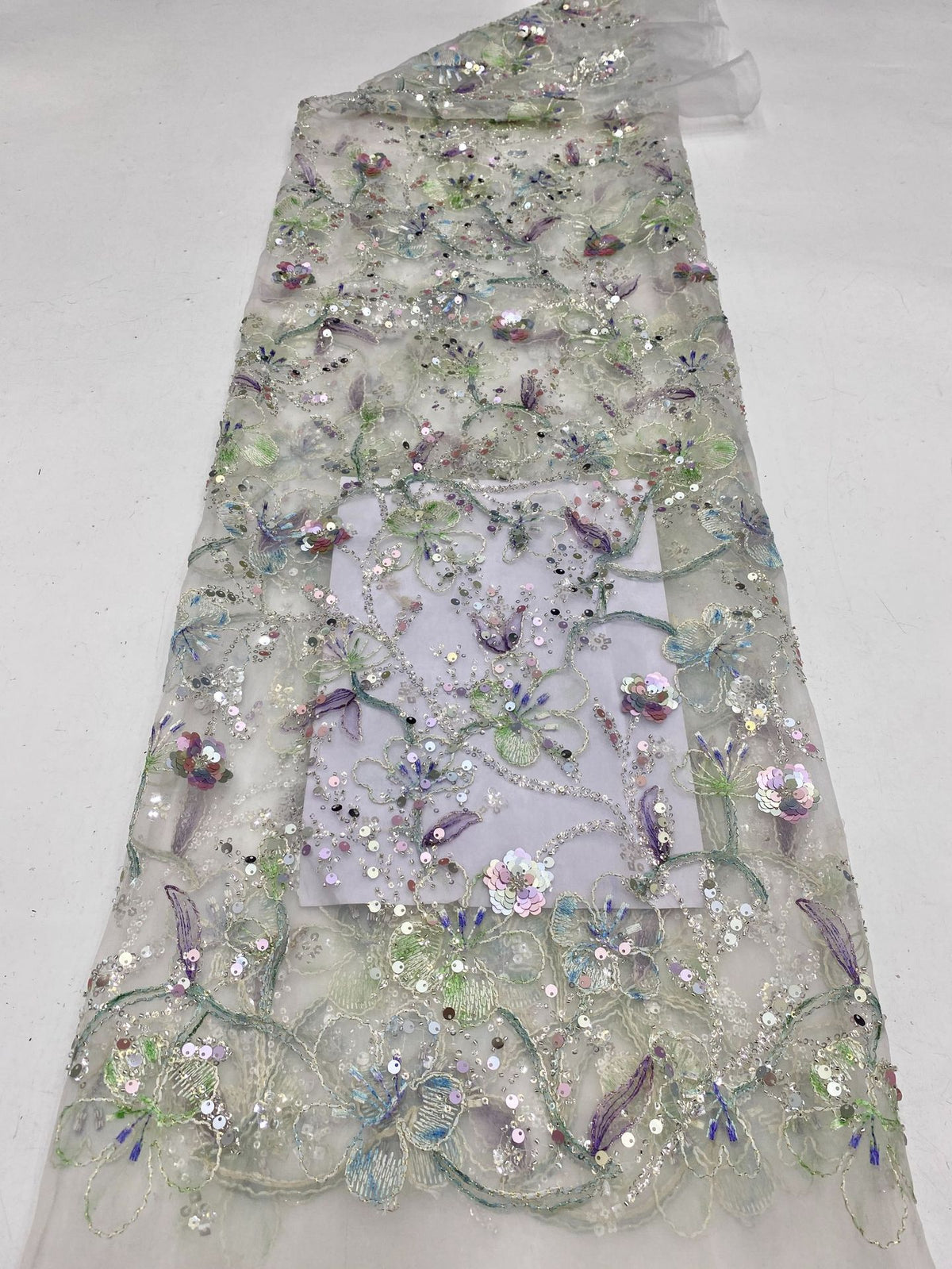 Sheer Base Rope Bead Sequin Embroidered Fabric — fabric photo 6