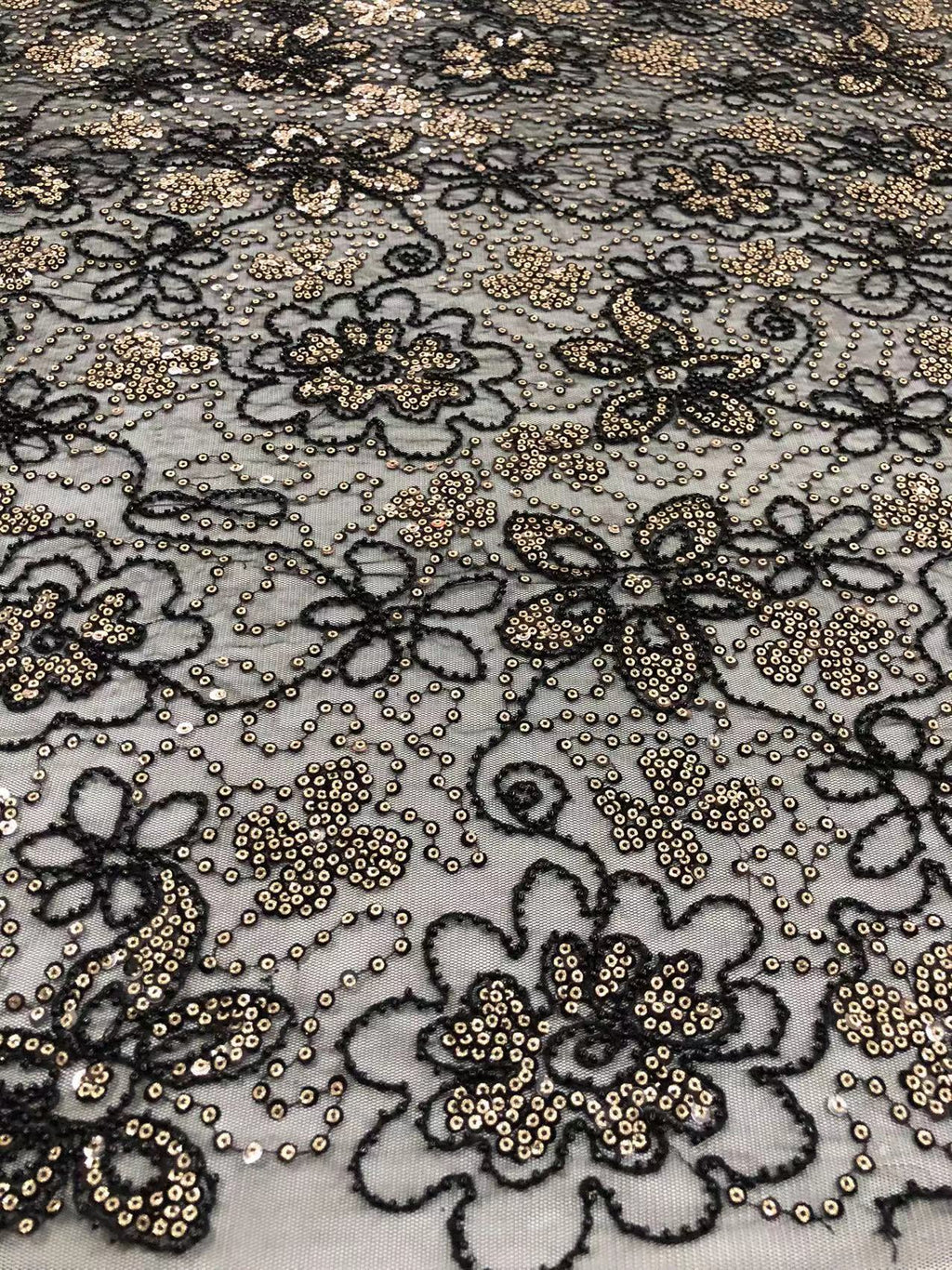 3D Floral 3/5mm Sequin Embroidery Fabric — fabric photo 4
