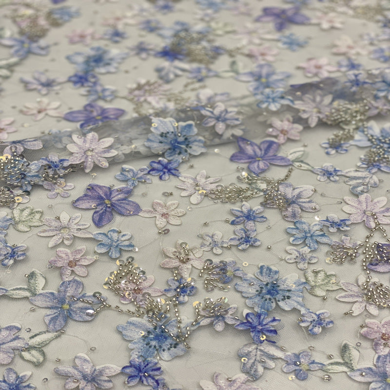 Floral Printed Bead Sequin Embroidery Fabric — fabric photo 2