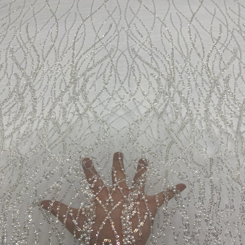 Foam Bead & Crystal Sequin Bridal Fabric — fabric photo 4