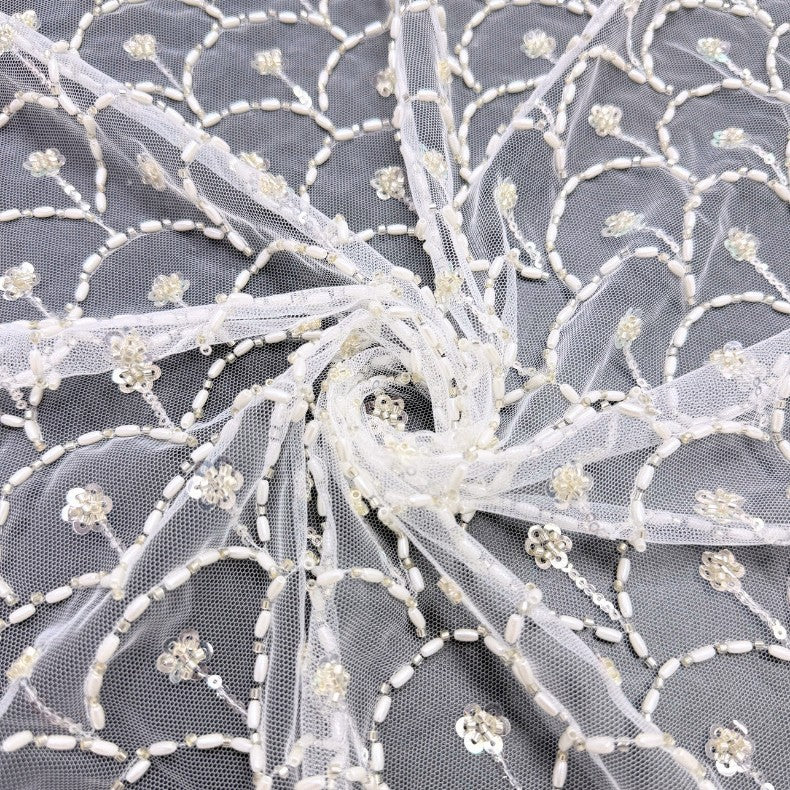 Bugle Bead Sequin Embroidered Wedding Lace