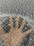 2/4 mm Crystal-Look Sequin & Silver-Bead Embroidered Bridal Fabric – Design 45311 — fabric photo 3