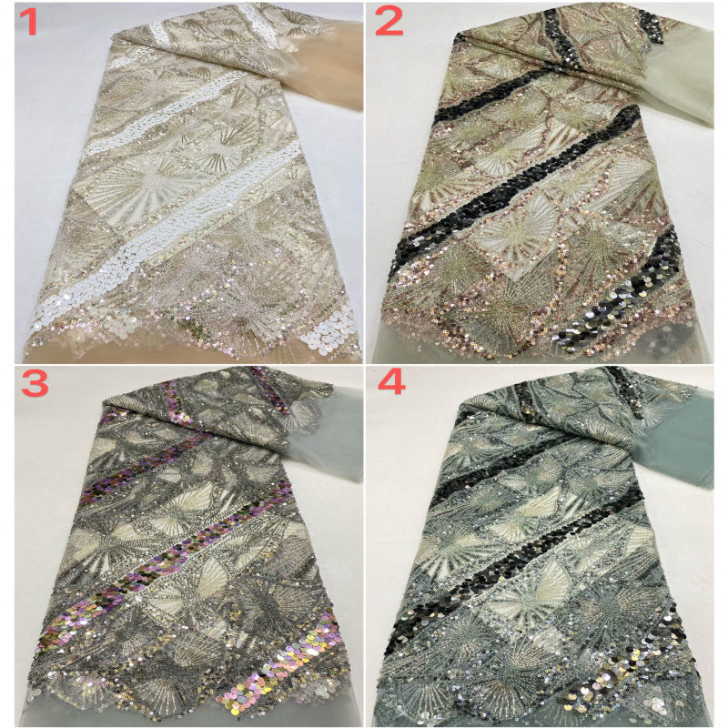 Heavy 3/7 mm Sequin & Bugle-Bead Embroidered Bridal Fabric