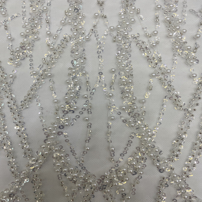 Foam Bead & Crystal Sequin Bridal Fabric — fabric photo 5