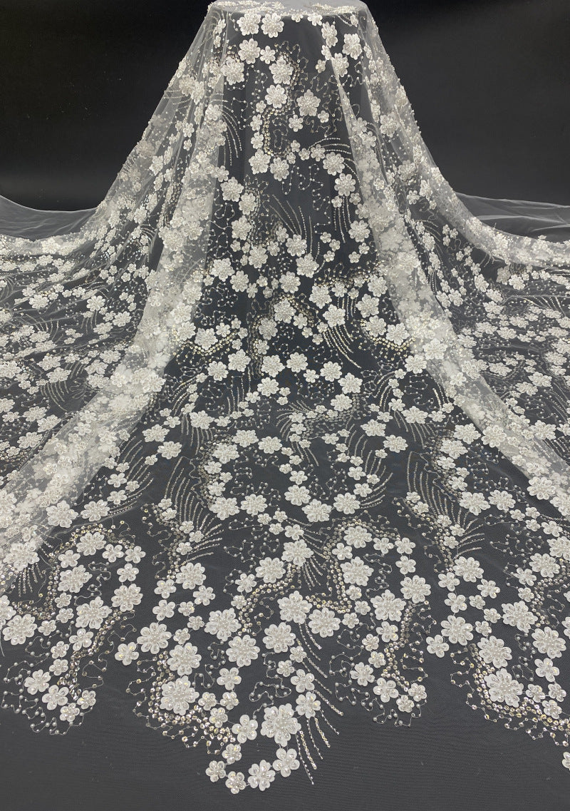 Geometric Floral Bead & Sequin Embroidery Fabric