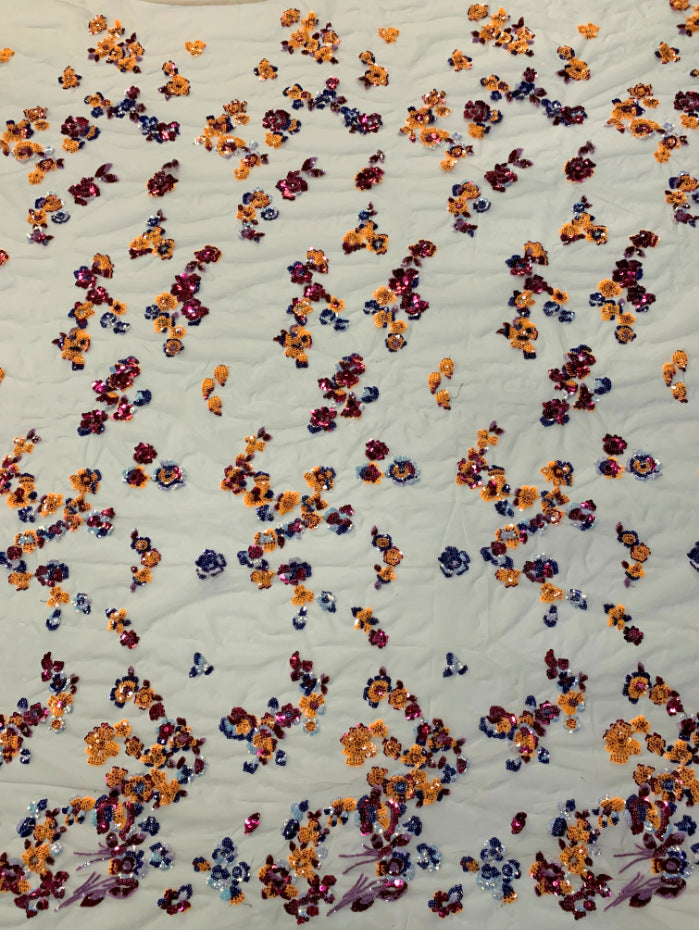 Fine Small Floral Sequin Embroidered Bridal Fabric — fabric photo 2
