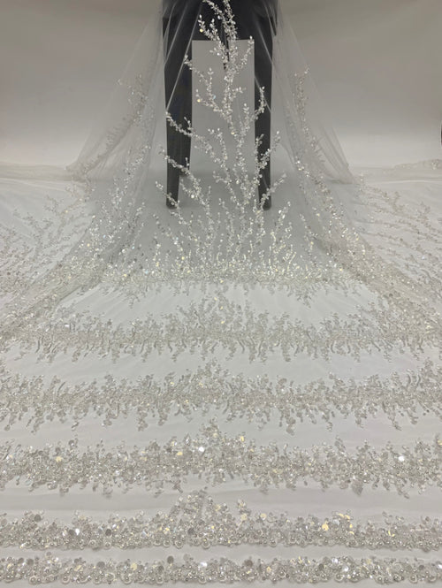 3 mm Sequin & Double-Bead Embroidered Bridal Fabric — fabric photo 2