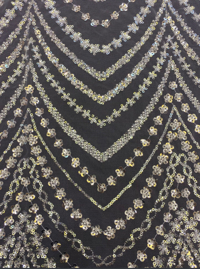 Wave 3/5 mm Crystal-Look Sequin & Silver-Bead Embroidered Bridal Fabric – Design 38527 — fabric photo 5
