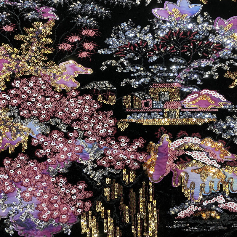 Landscape Embroidery & Sequin Velvet Fabric — fabric photo 5