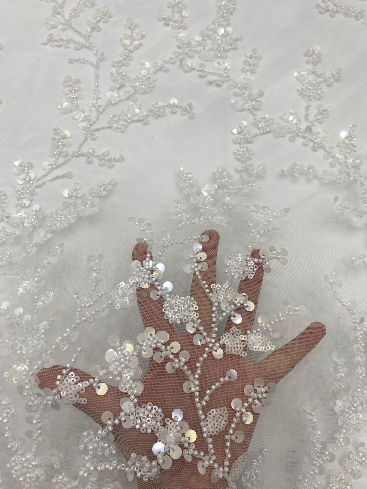Branch-Motif Bead Embroidery with 3/7 mm Sequins — fabric photo 4