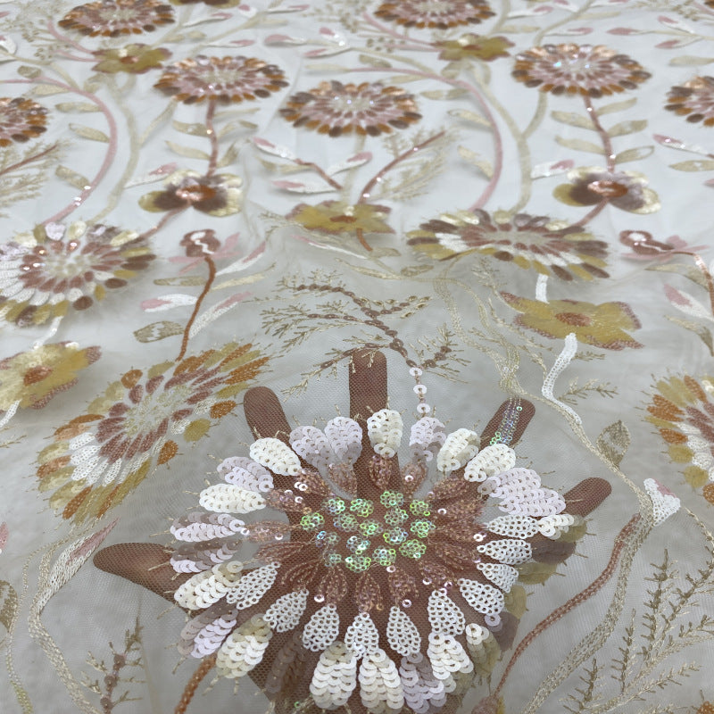 Dandelion Colorful Sequin Embroidery Fabric — fabric photo 3