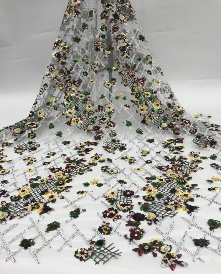 Diamond Grid Mesh with 2/3/4 mm Sequin Embroidery — fabric photo 3