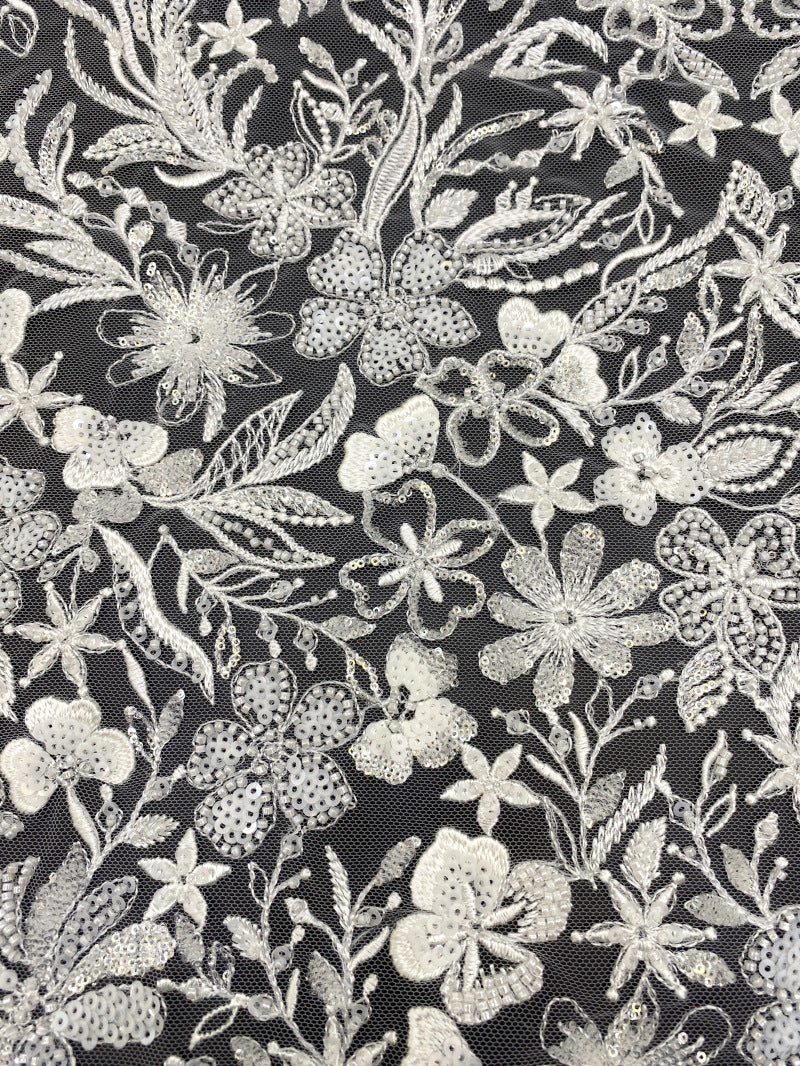 Bugle Beaded Sequin Wedding Lace Fabric — fabric photo 3