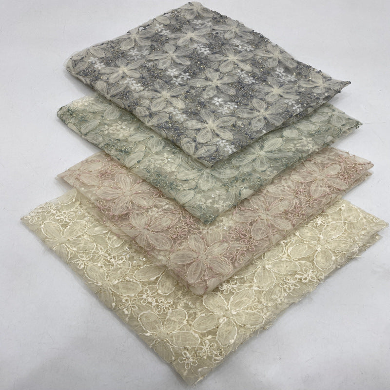 Ribbon and Bright Thread Sequin Embroidery Fabric — fabric photo 3
