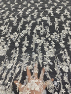 White-Core Bead & 3/4mm Sequin Bridal Fabric — fabric photo 2