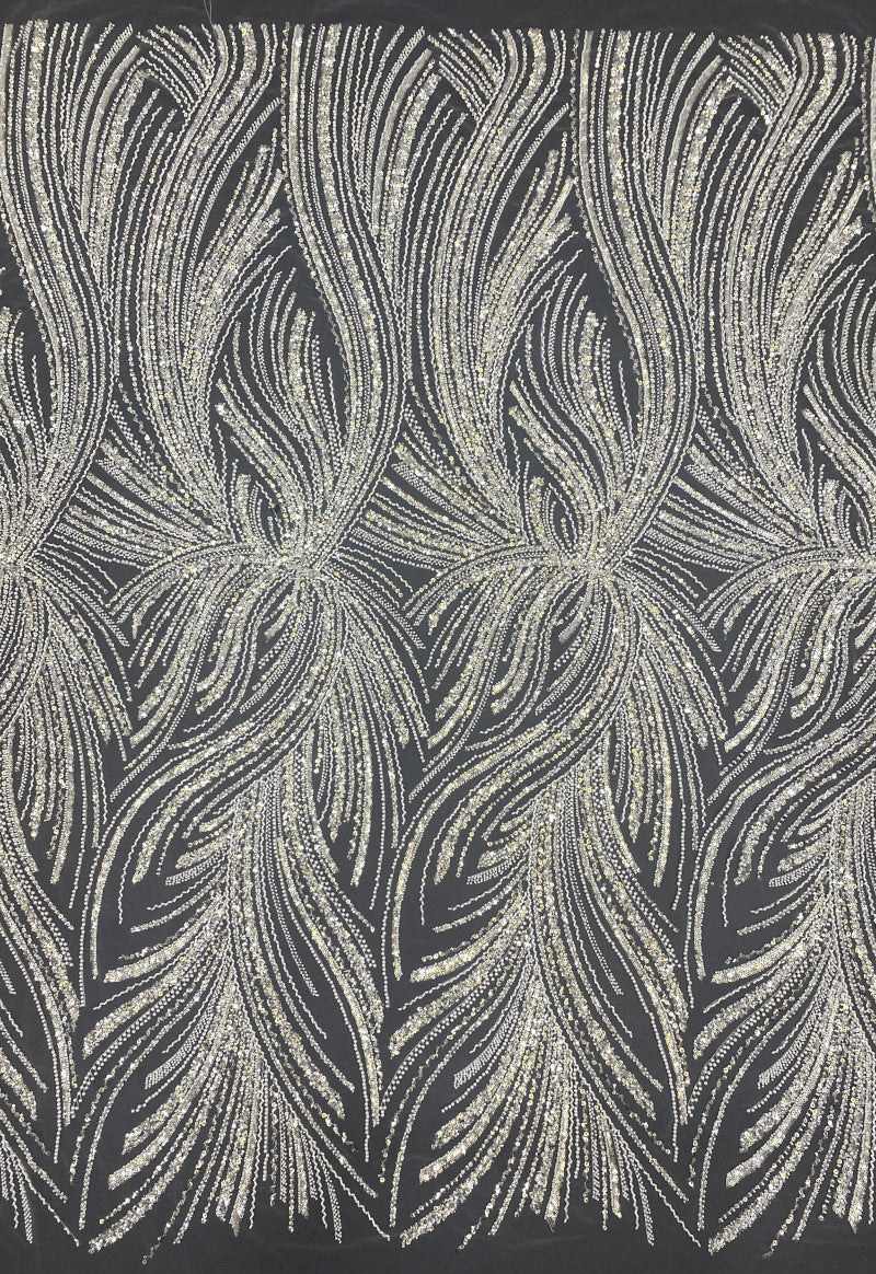 Heavy Bugle & Foam Bead Sequin Embroidery Fabric — fabric photo 6